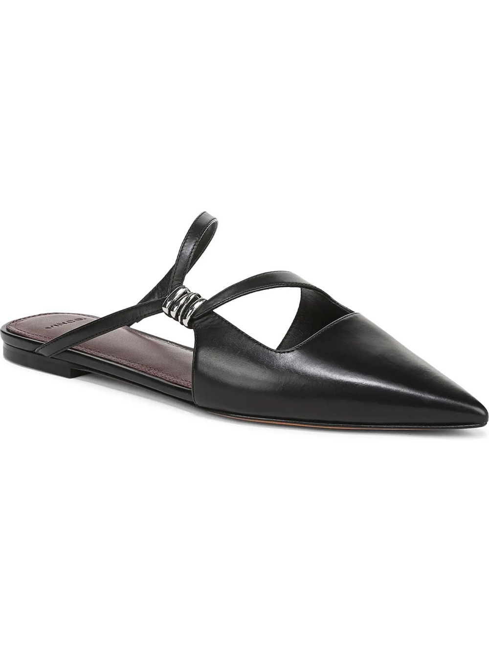Gilia Strappy Pointed Toe Flat Mule - Black